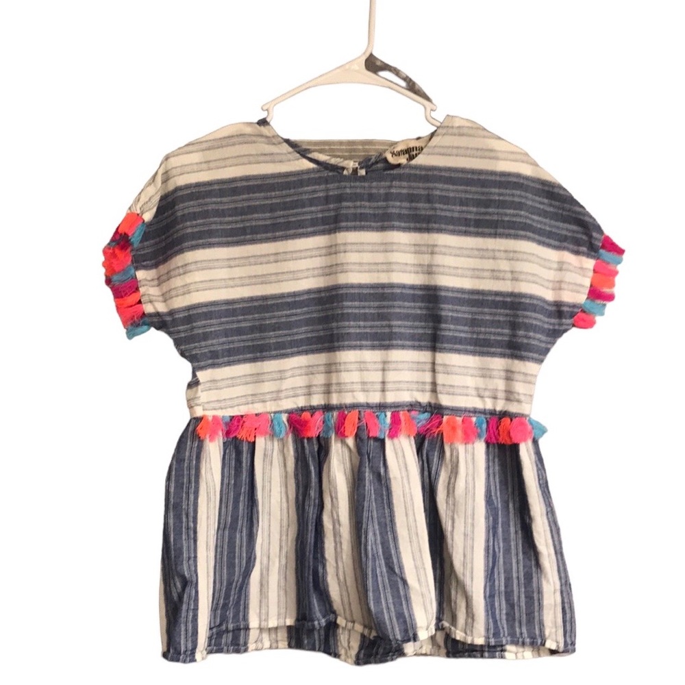 Savanna Jane top sold @ Anthropologie blue and white striped boho top tassels